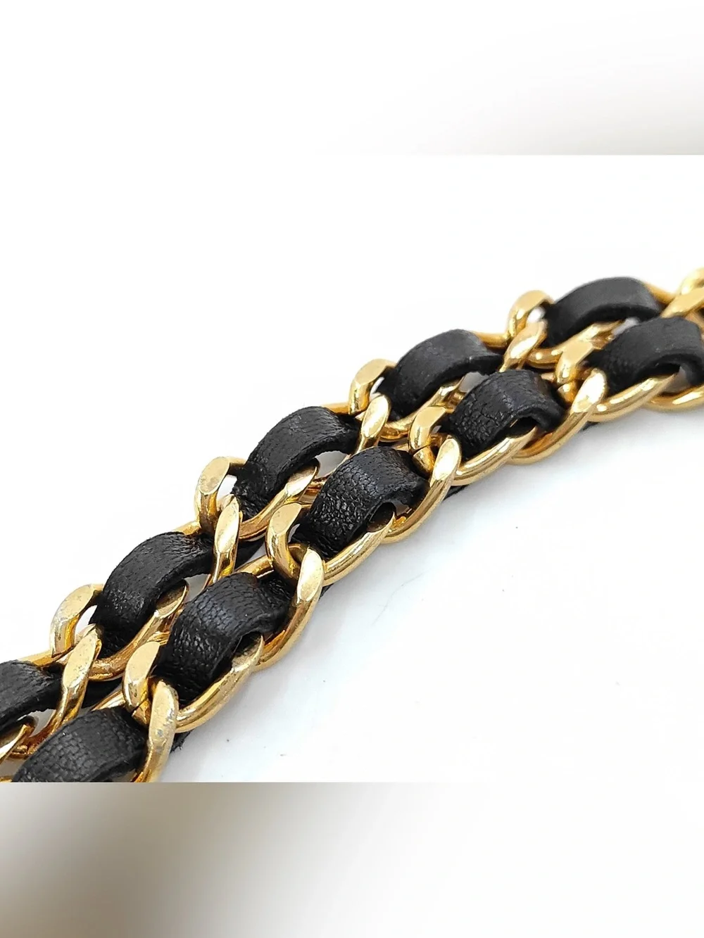 ✨🛍️ Chanel Black Leather Woven Gold-Plated Belt